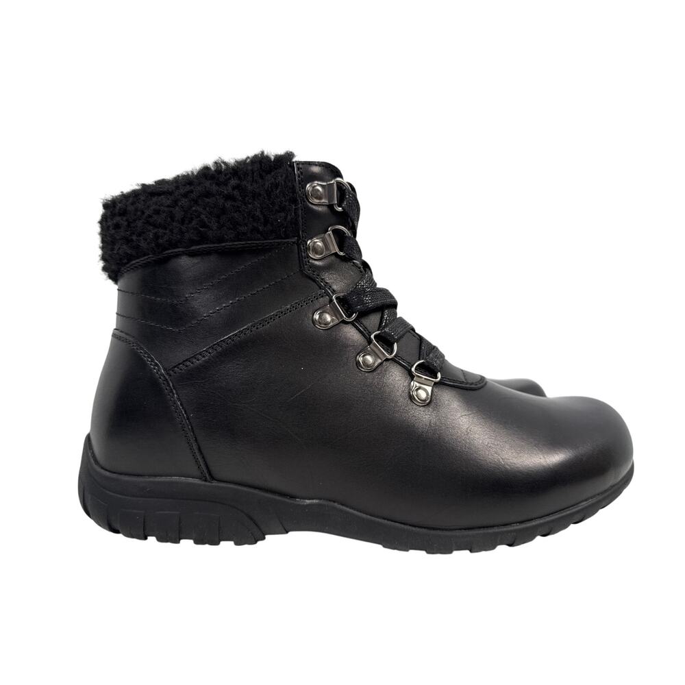 Propet Dasher Boots Womens 8.5 XX 4E Black Leather‎ Lace up Inside Zipper